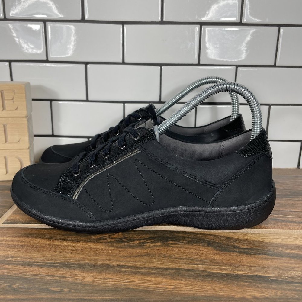 Aravon Bromly Oxford Women's Size 7 Narrow Shoes Black Leather Casual Sneakers